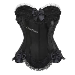 Black Corset Top Women Bustier Satin Overbust Zipper Sexy Lingerie Plus Size Vintage Lace UP  Big Bust Costume Femmes Red