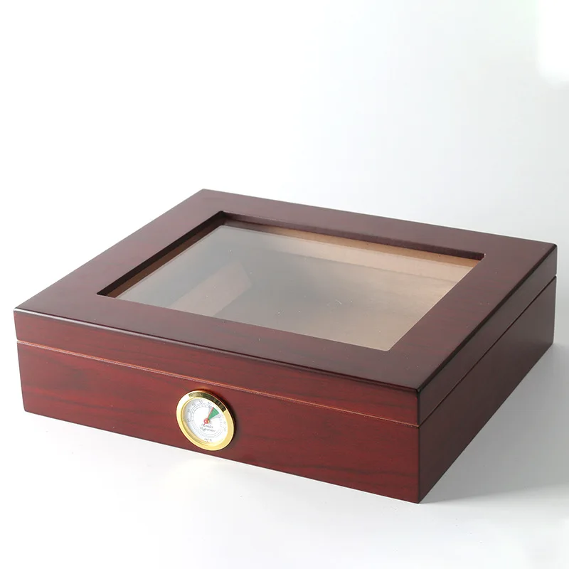 Wooden cigar humidor collector\'s box flip-top transparent glass gift box simple cigarette packaging box humidor