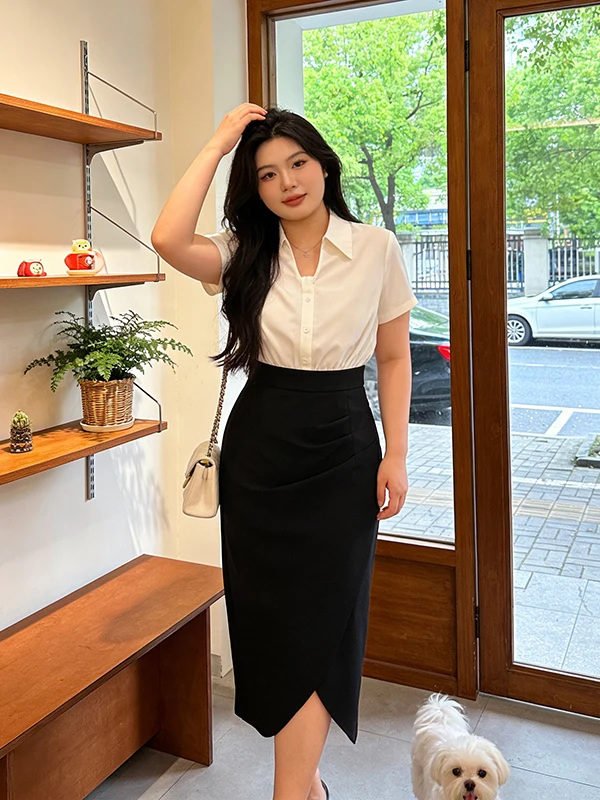 Elegant plus Size Women's Long Wrap Waist Dress Summer Fashion Slimming Tummy Control High Waist A-Line Midi Dress