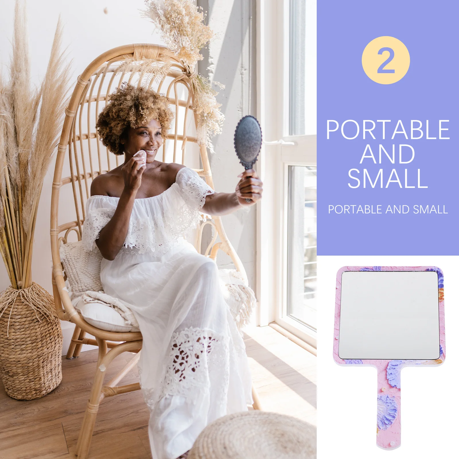 

Compact Handheld Mirror with Floral Design Square Shape High-Definition Reflective Surface for Travel Makeup Bag Essential