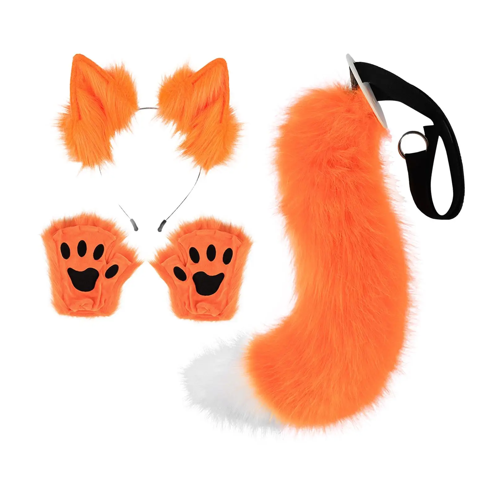 Fox Ears and Tail Set with Gloves Hair Accessories Cosplay Props Plush Wolf Ears Hair Clip for Dance Party Halloween Funny Gifts