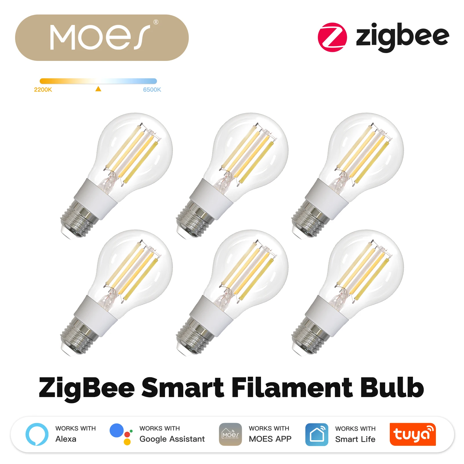 MOES ZigBee slimme gloeilamp Licht uw huis gemakkelijk met scène E27 Energiebesparend Licht aanpassen per tijd 7W Tuya APP-bediening