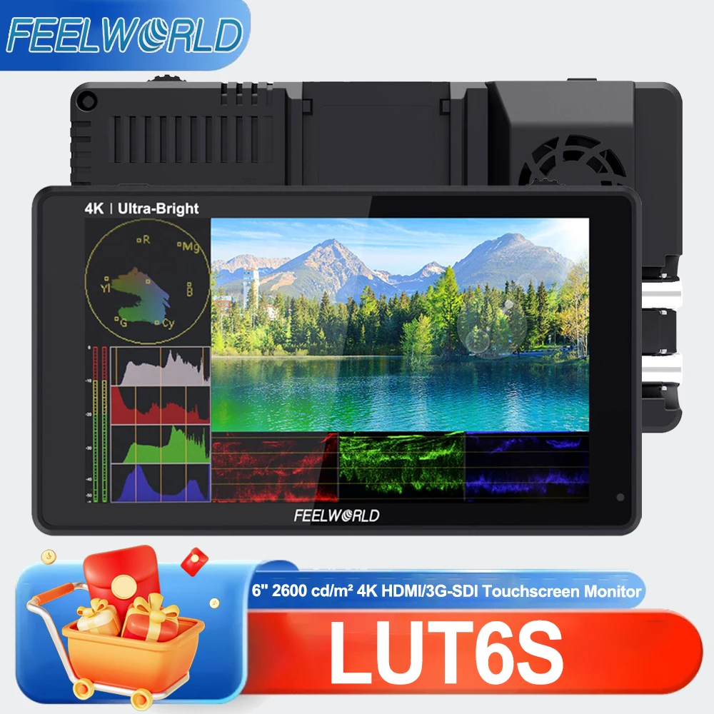

FEELWORLD LUT6S 6-дюймовый 2600 нит HDR/3D LUT сенсорный монитор для DSLR-камер с поддержкой 3G-SDI, 4K HDMI входа/выхода, IPS-дисплей 1920x1080