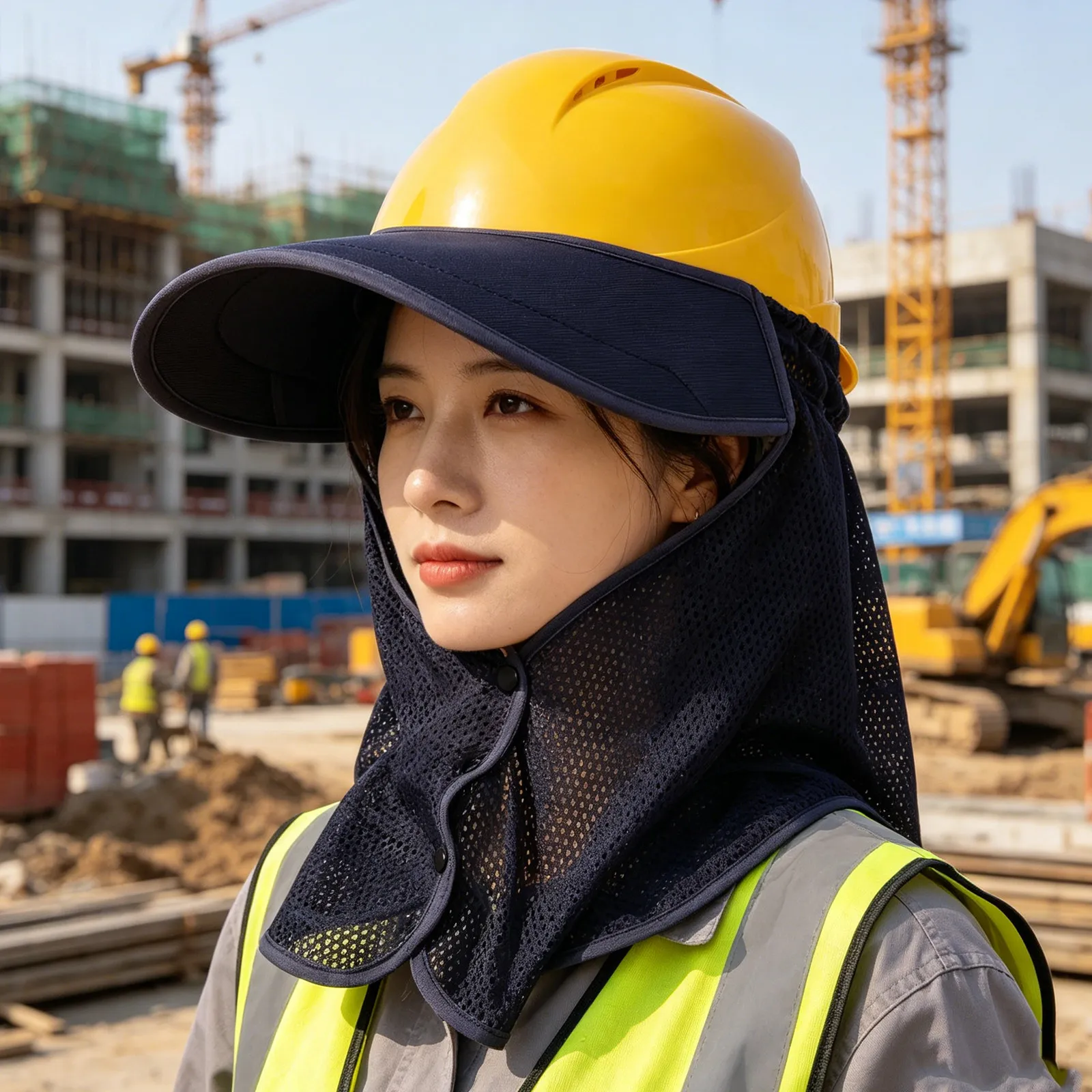Hard Hat Sun Shade Adjustable Construction Visor Neck Cover Lightweight Breathable Summer Mesh Neck Shield Outdoor Work