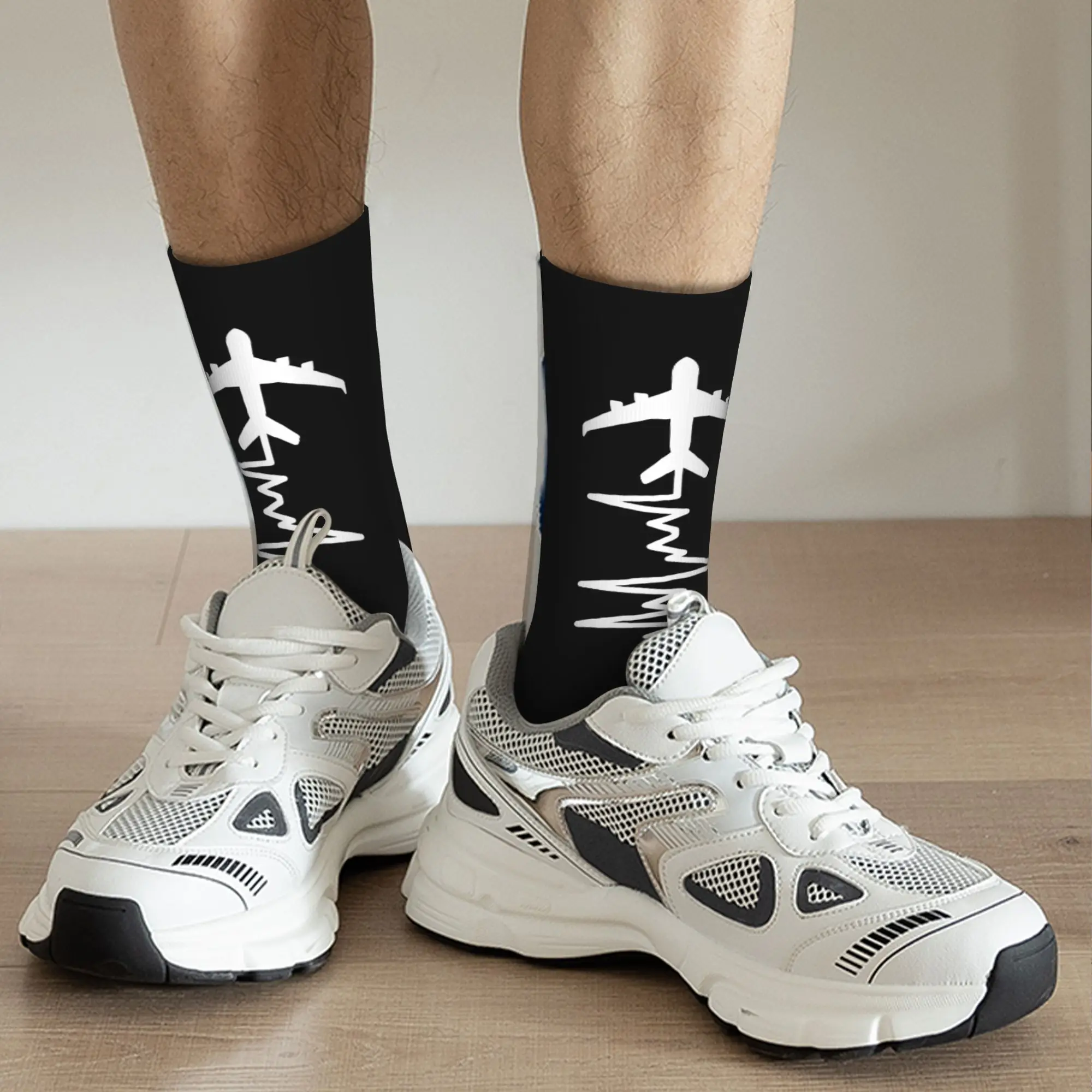 Avión de aviación latido del corazón piloto hombre calcetines de tripulación Unisex lindo 3D impresión aviador avión regalo vestido calcetines mujer