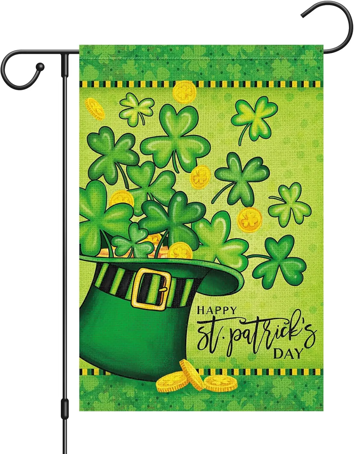Louise Maelys Happy St Patrick's Day Garden Flag Green Hat with Shamrock Clover 12x18 Inch Double Sided Small Burlap Wel YYD EEZ