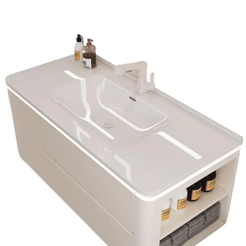 

Cream wind washing table ceramic integrated basin modern bathroom intelligent solid wood