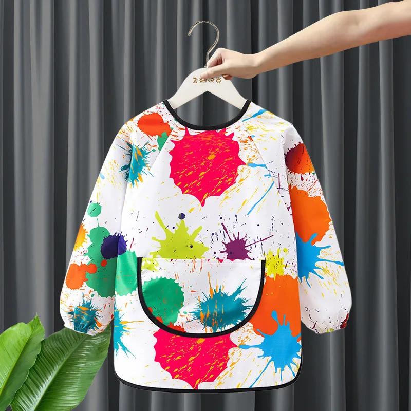 Waterproof Strap Painting Smock for Kindergarten Baby Anti Dirty Reversible Wear Dual Use Eating Drawing Bib