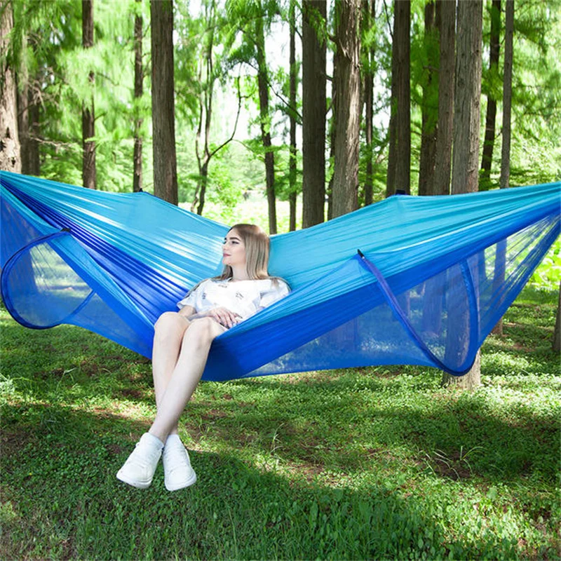 2-In-1 Camping Hammock with Mosquito Ultralight Parachute Nylon Hanging Bed for Outdoor Survival Travel Backyard Garden