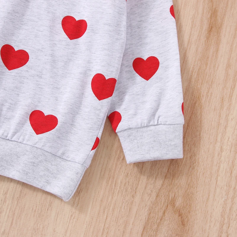 Children s Girls Outfit Set with Heart Print Pullover Top and Mesh Solid Color Half Dress Featuring Long Sleeves and Round Neck