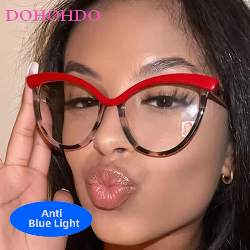 

Fashion TR90 Big Frame Cat Eye Optical Glasses Unisex Luxury Brand Designer Computer Play Games Classic Anti-Blue Light Eyewear
