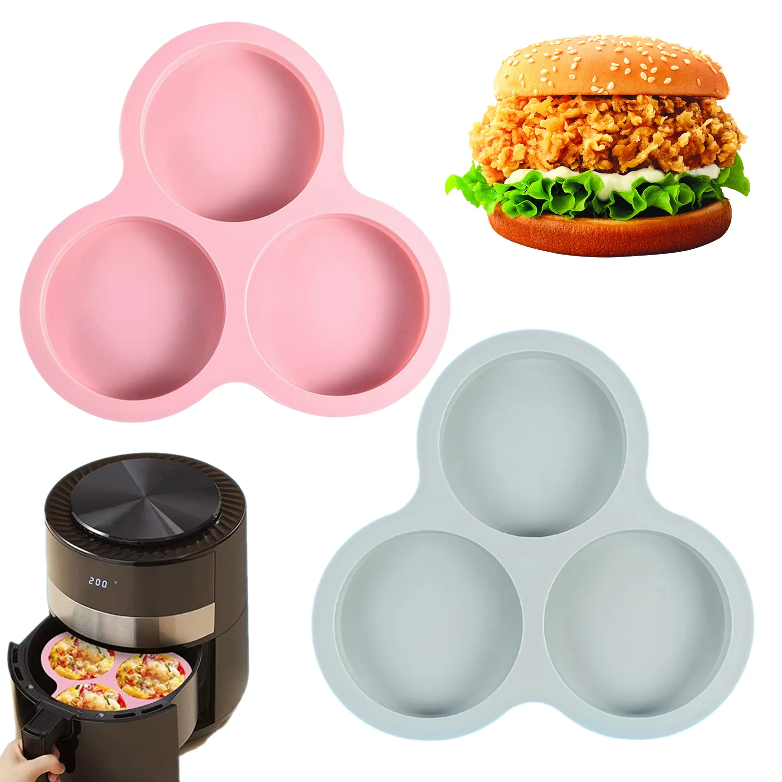 1/2pcs Silicone Air Fryer Egg Pan Mold 3 Cavity Non-Stick Silicone Air Fryer Egg Pan Kitchen Baking Cooking Accessories