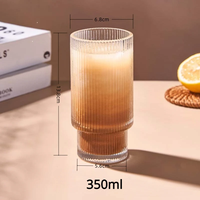 2pcs Coffee Glass Cups Stackable Glassware Stripe Transparent Drink Mugs for Cocktail Bar Beverage Soda Milk Juice Cup Drinkware