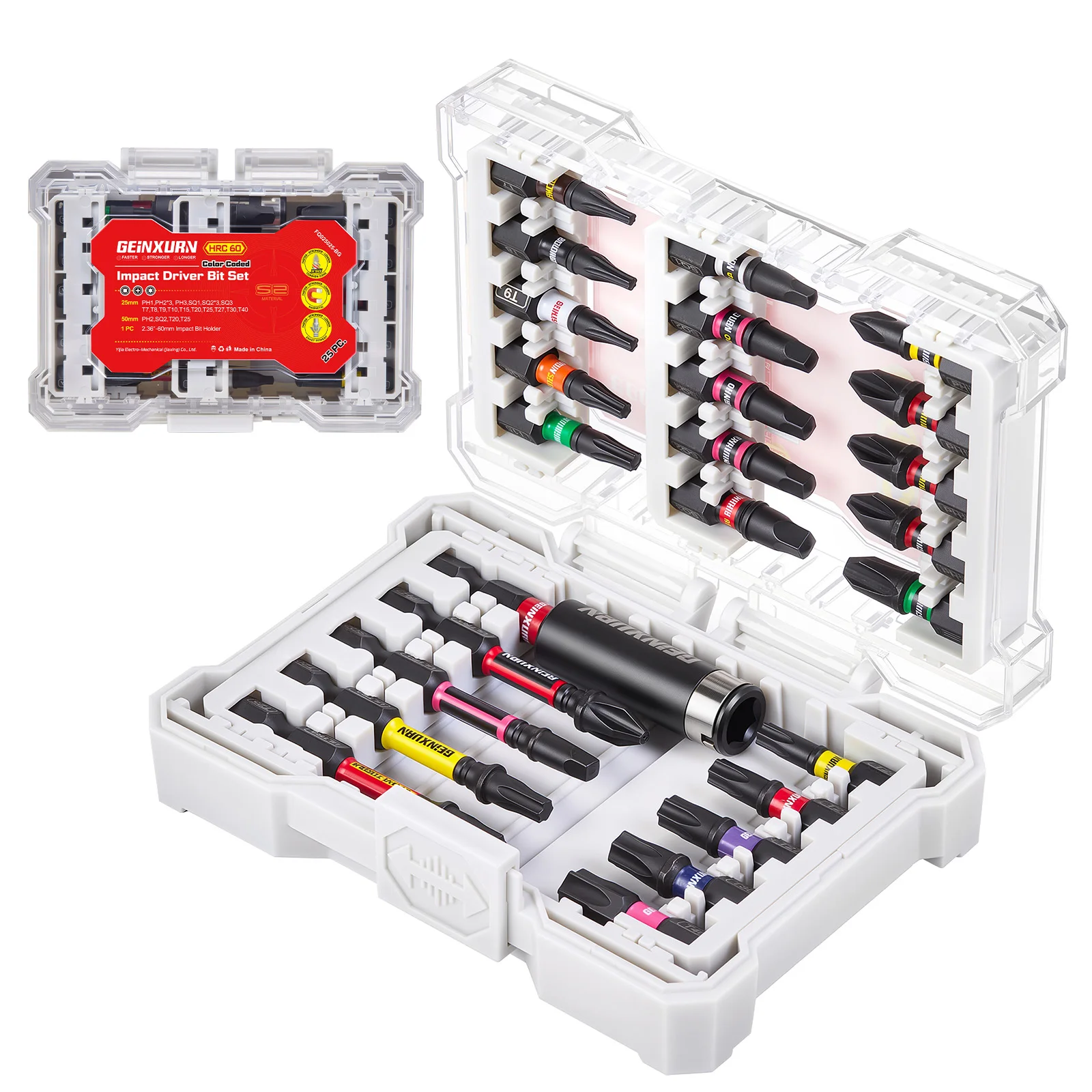 Geinxurn 25Pcs Ultra Torque Impact Screwdriver Bit Set, Mixed Multi-Insert Bit Tips with Bit Holder and Storage Case