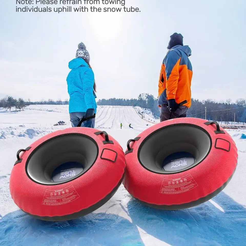 Portable Foldable Inflatable Towable Snow Sled Tube with Oxford Cloth Soft Bottom Safety Thickened PVC Inner Tube
