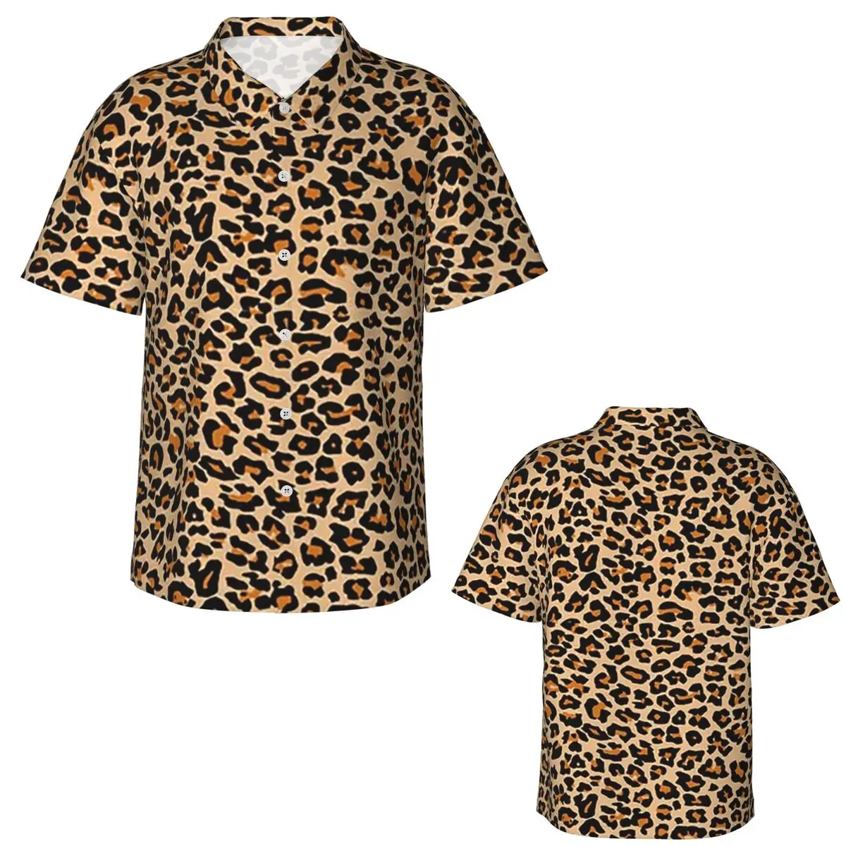 Leopard Spotty Print Face Mask Hawaiian Shirts Casual Men Short Sleeve Shirt for Summer Beach Men's Button Tops