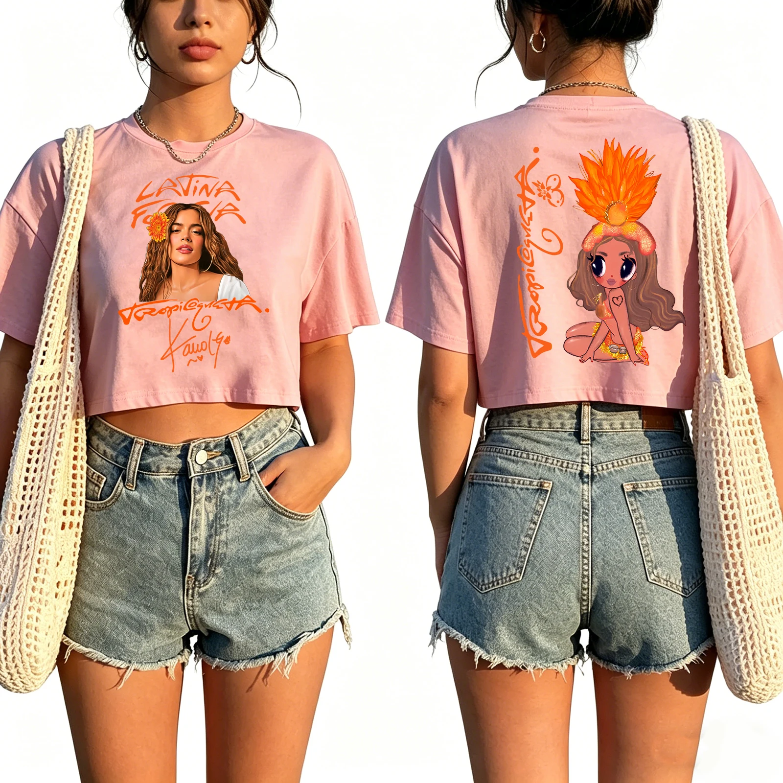 Karol G Tropitour 2026 Shirt Women O-Neck Short Sleeves Crop Tops T-shirt for Fans Gift