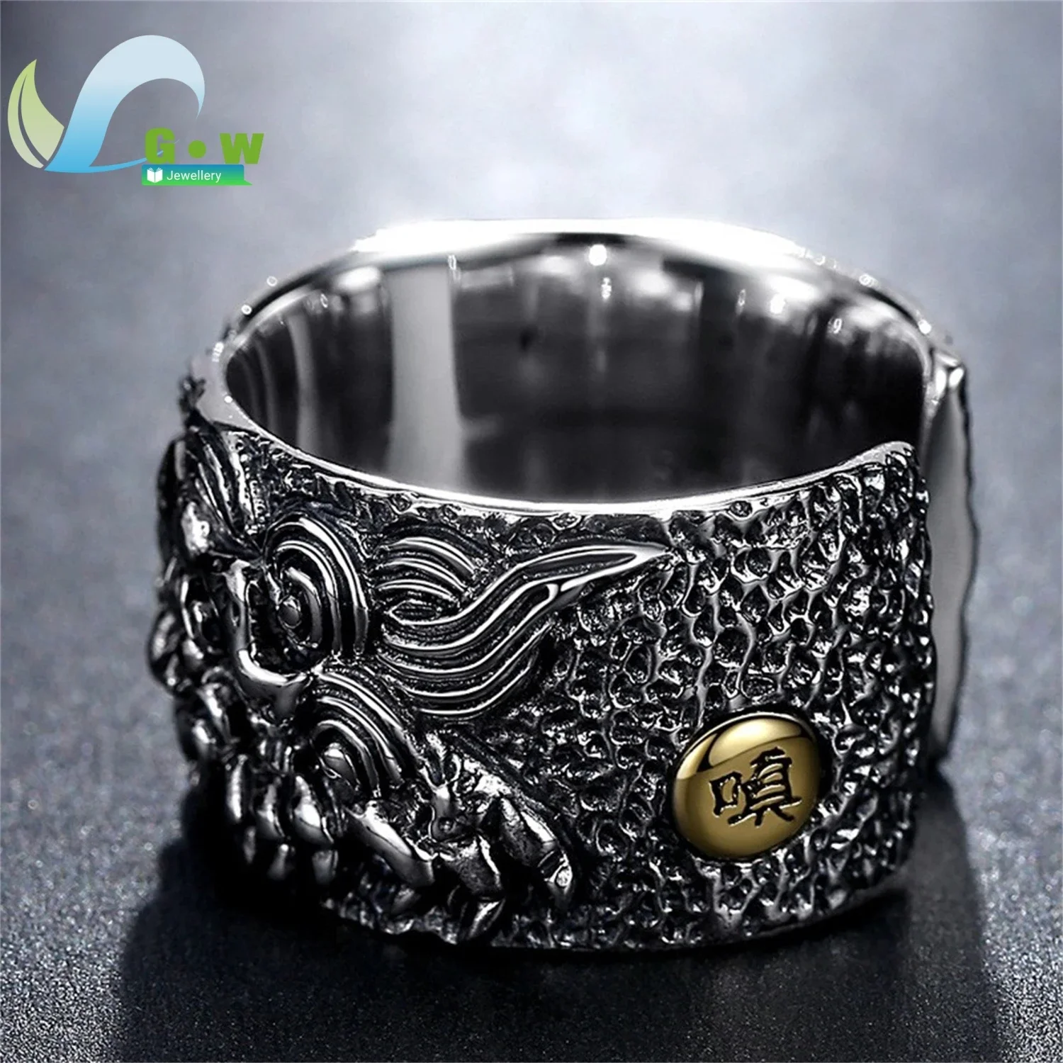 S925 Solid Silver Beast Open Adjustable Ring Edgy Wide Band Jewelry for Men Trendy Unisex Unique Mythical Creature Jewelry Gift