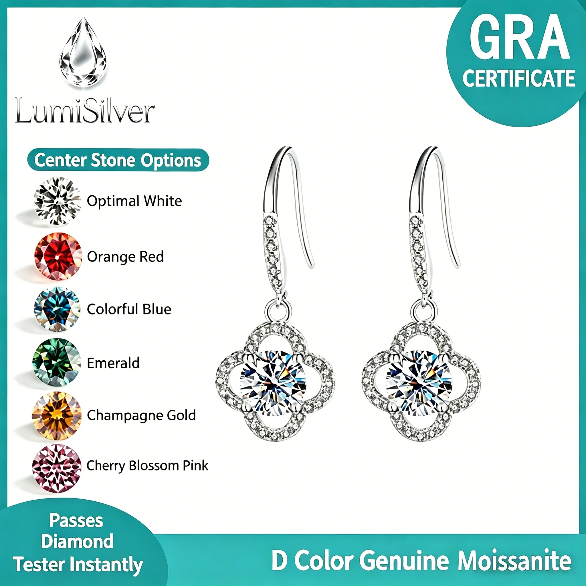 S925 Sterling Silver Moissanite Clover Ear Hook Earrings for Women Elegant Minimalist Jewelry Fashionable Gemstone Accessory