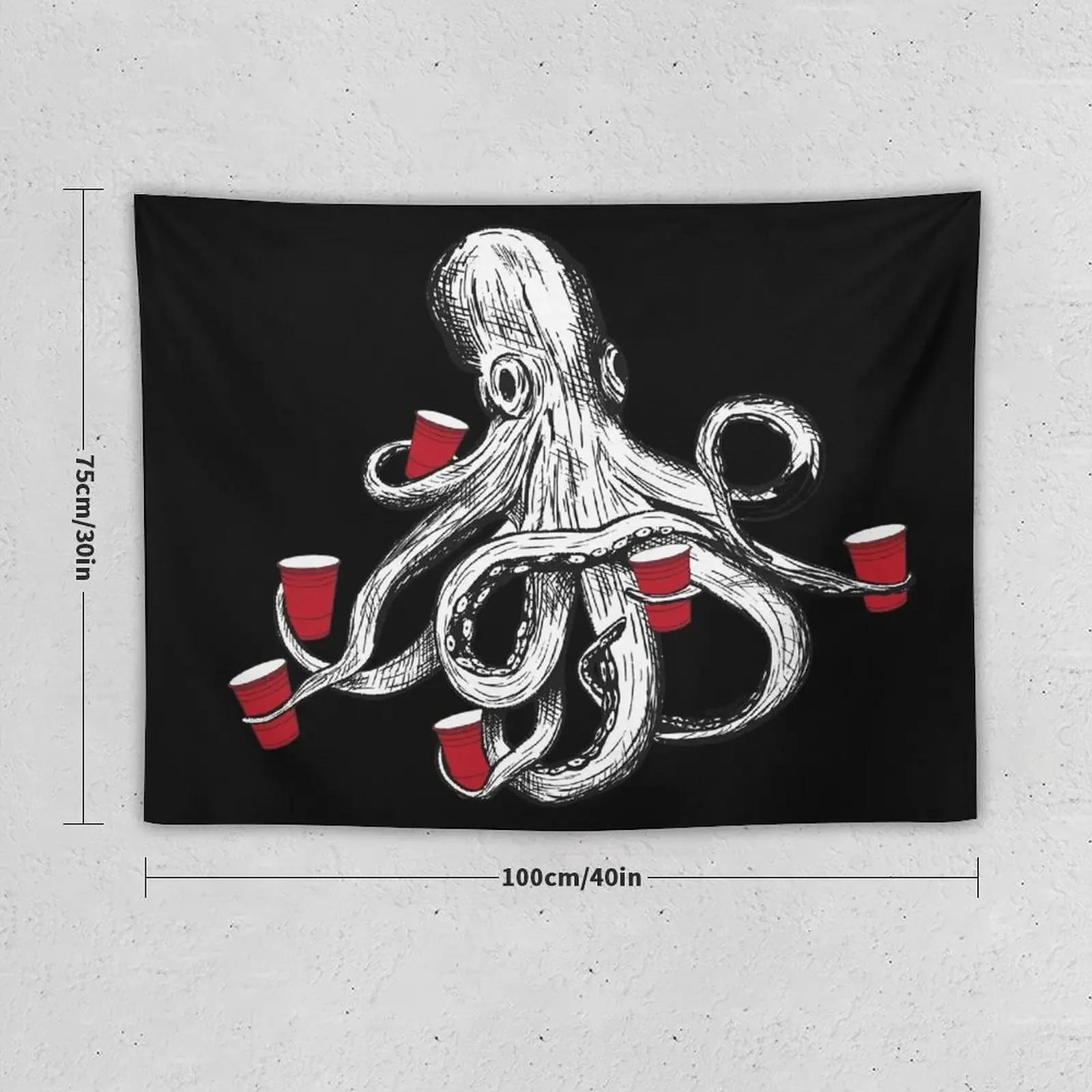 Octa-fisting Octopus Red Cups Tapestry Aesthetic Room Decors Cute Room Decor Tapestry