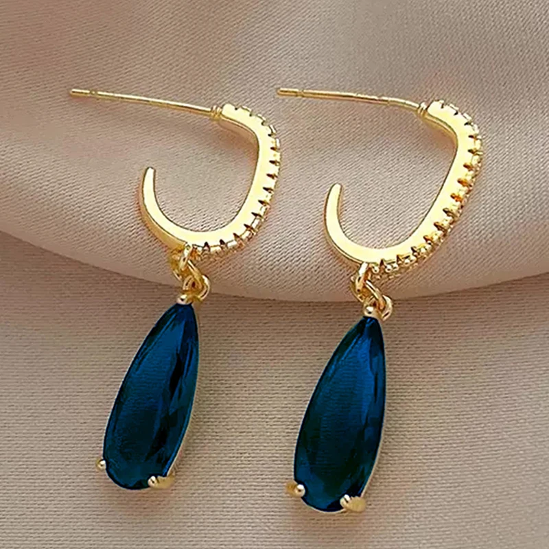 Huitan Birne Grün CZ Tropfen Ohrringe für Frauen Temperament Gold Farbe Ohr Hängen Ohrringe Büro dame Luxus Trendy Schmuck – Detail 13