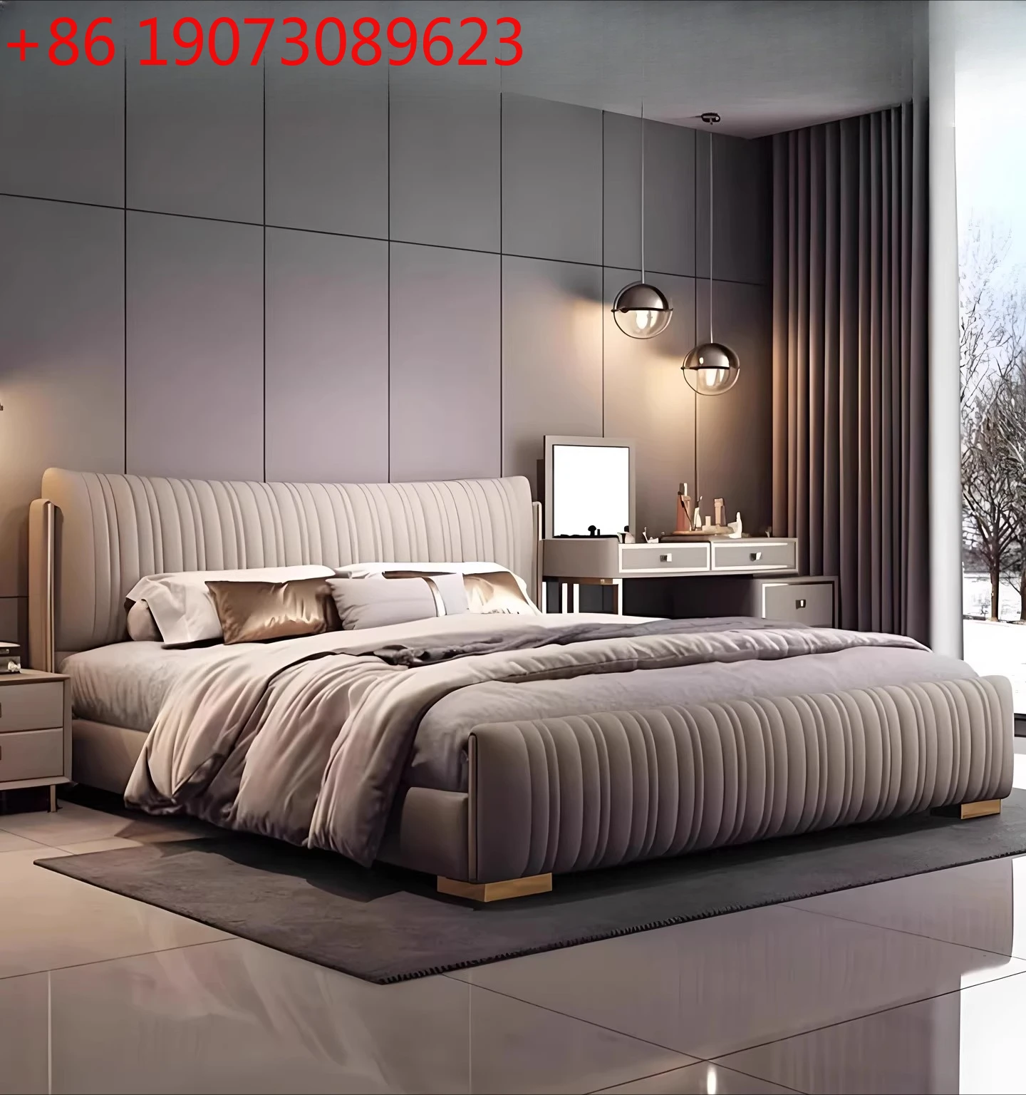 

Light luxury leather bed modern simple new luxury master bedroom double bed three pumping storage soft bag wedding bed