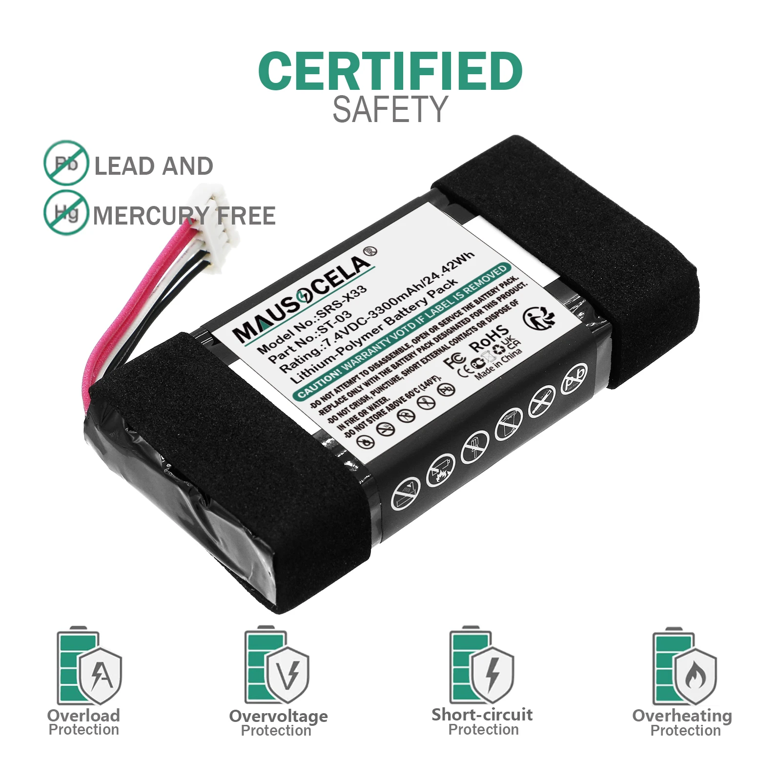3300mAh Speaker Battery For Sony:ST-03,SRS-X33,+Toolkit,--Li-Polymer--7.40V--3300mAh/24.42Wh