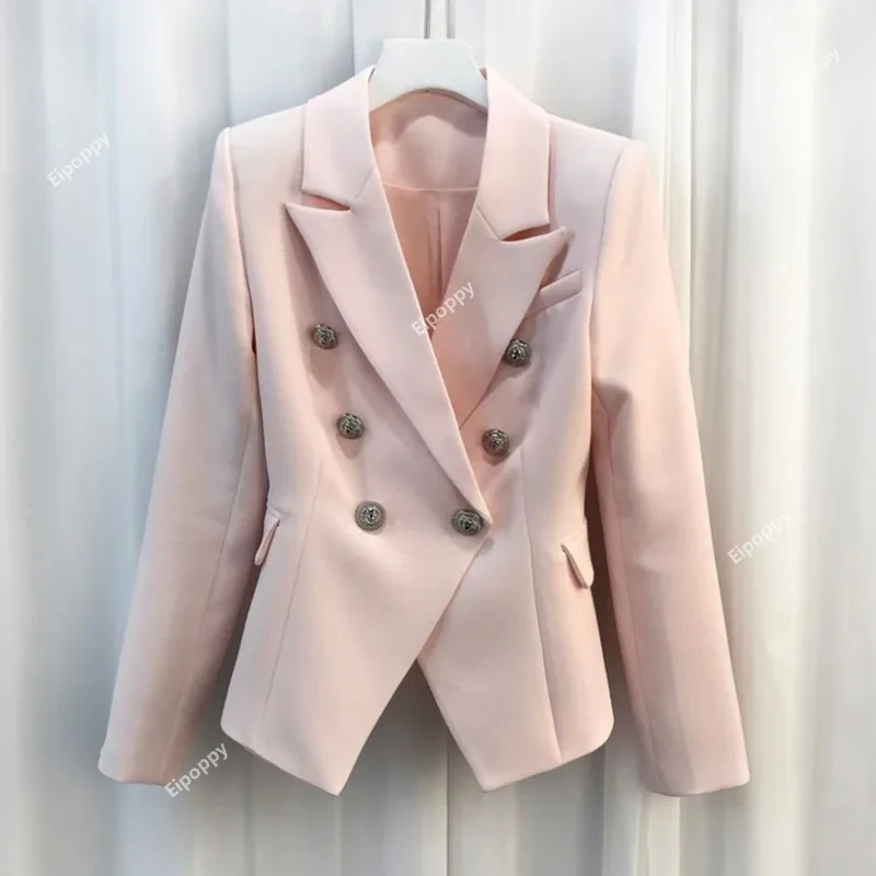 

Newest Fashion 2024 women Blazer Jacket Women's Silver Lion Buttons Double Breasted Blazer Outerwear