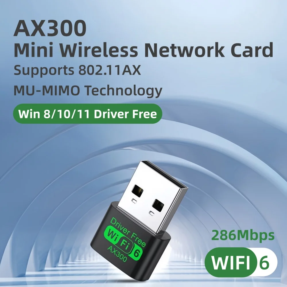 WIFI6 AX300 USB Adapter Mini Wireless Single Frequency 2.4G Network Card Driver Free Receiver Suitable for Win7/10/11