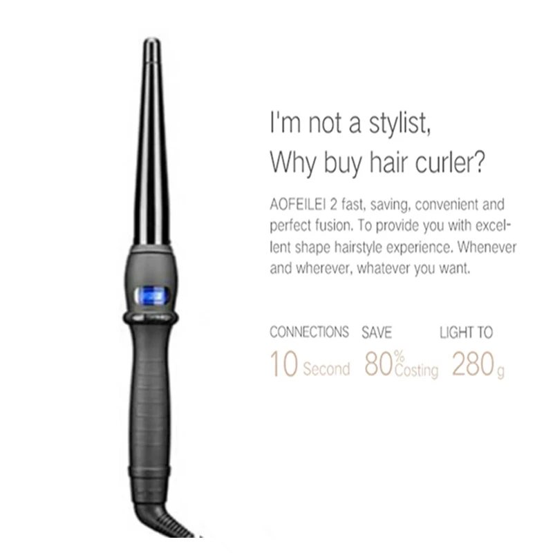 Professional Salon Electric Conical Curling Iron, Ceramic-Coated Styling Tool For Creating Beach Waves And Curls