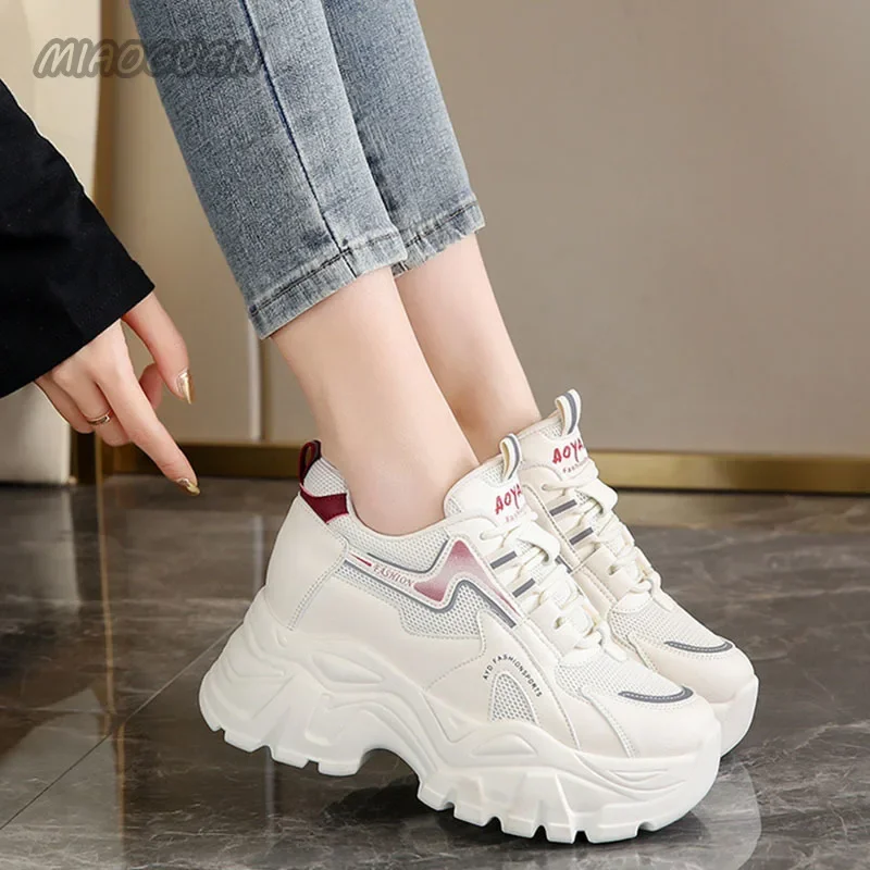 2024 Spring New Women\'s Shoes All Math Platform Sneakers Height Increase 8CM Thick Bottom Casual Shoes Sports Shoes Mesh Tennis