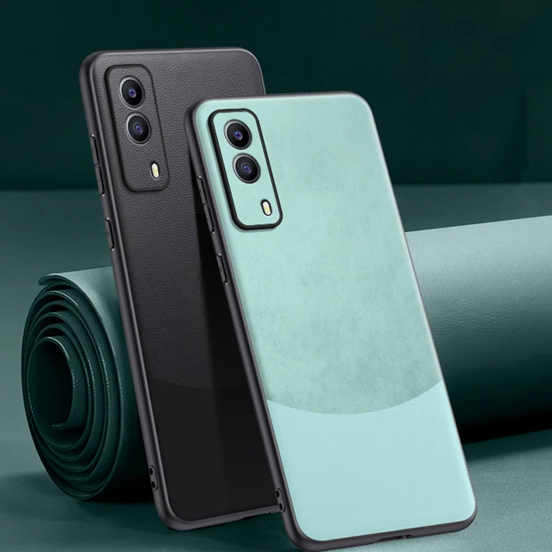 

Leather Case for vivo Y53s Matte Splicing Pattern Luxury Full Lens Silicone Protection Phone Cover vivoY53s V2111A V2058 Coque