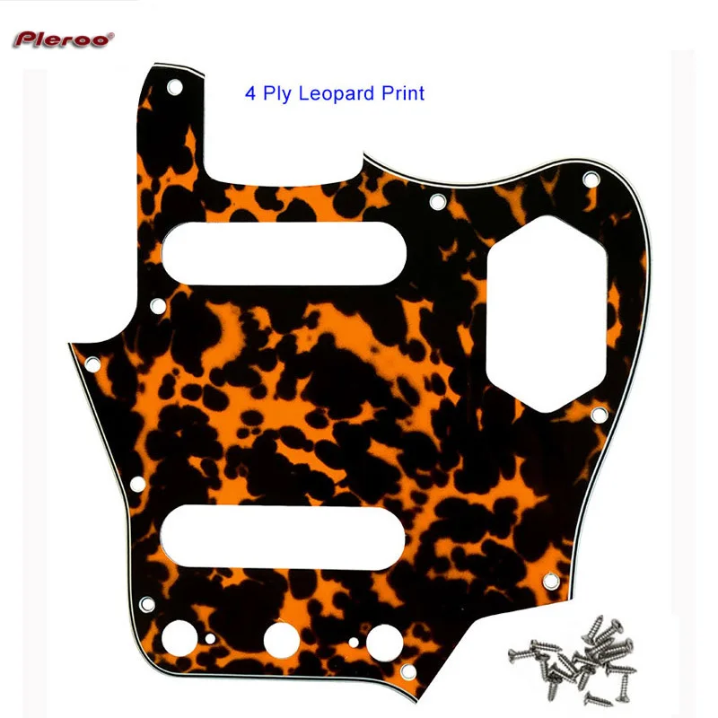 Pleroo Guitar pickgaurd  For Leopard Print 10 Scwer Holes US Jaguar Guitar Pickguard Scratch Plate Guitar parts