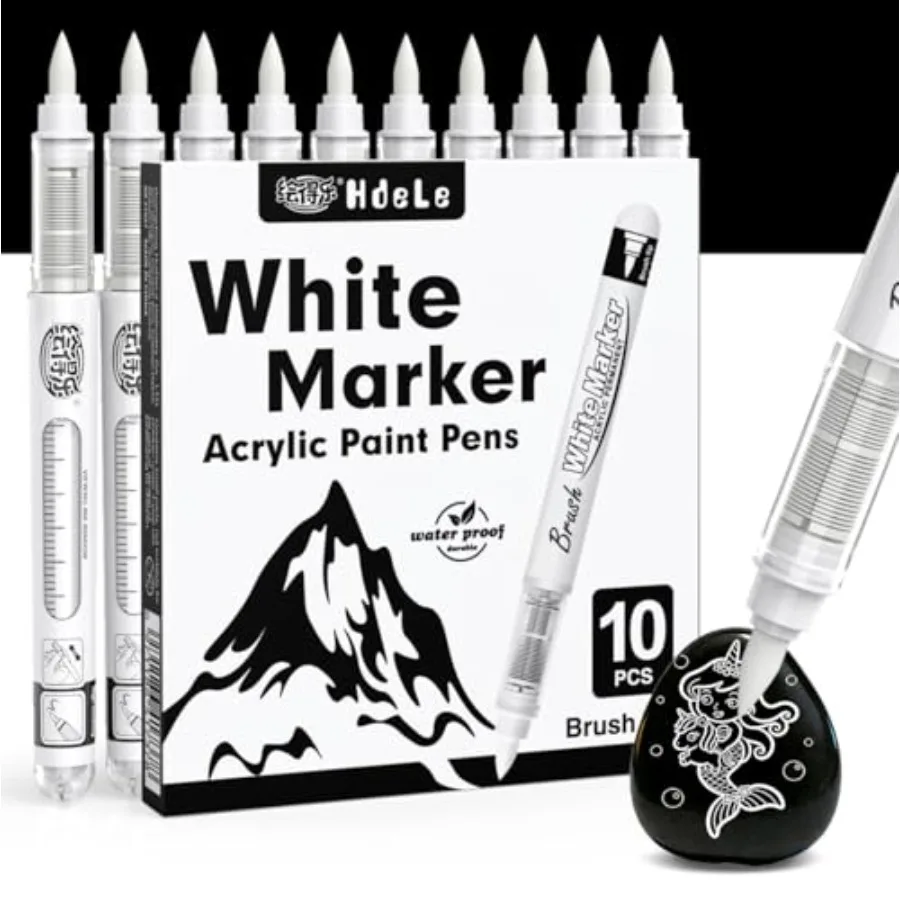 

Acrylic Paint Markers, Direct Liquid Ink Pens with Brush Tip, Permanent Paint Pens for Fabric Rock Painting, Wood, Canvas, Glas
