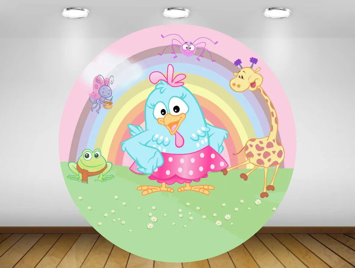 Farm Chicken Photography Backdrop Kids Birthday Pink Spring Floral Animals Photo Background Rainbow Photo Props Elastic