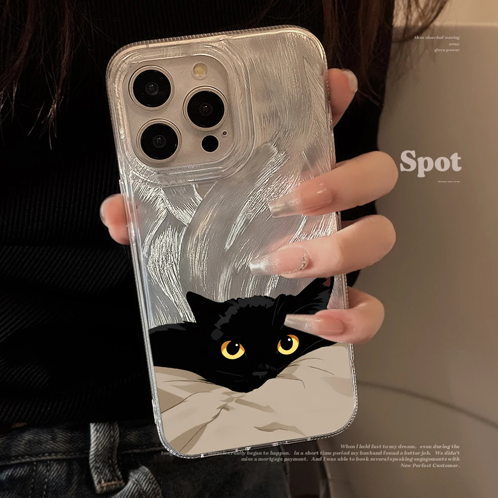 Cute Black Cat Phone Case For Samsung Galaxy Note 20 S26 S25 Edge S24 S23 FE S22 Plus S21 Ultra A56 A55 A54 A53 A36 A35 Cover