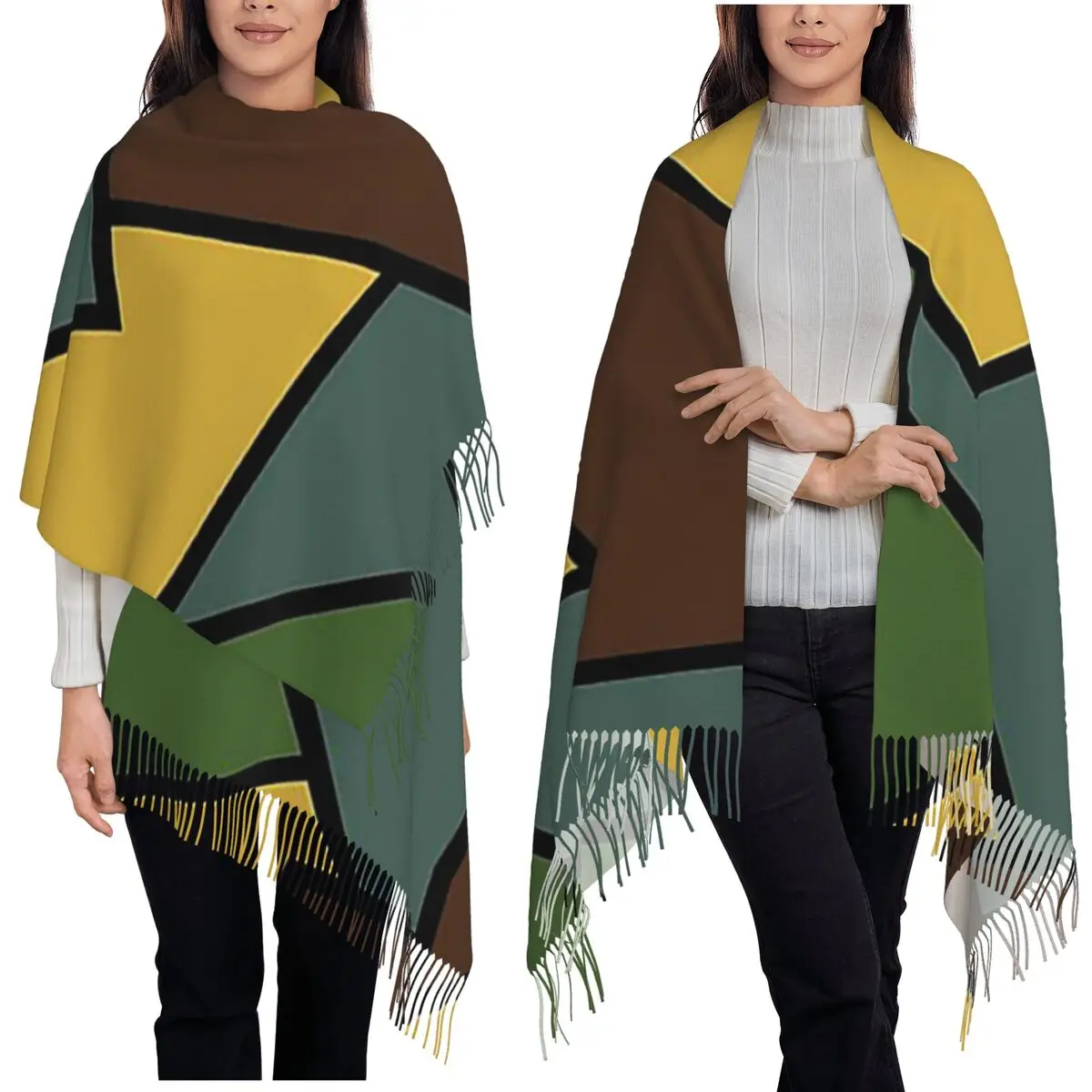 WW1 German Camouflage Scarf Tassel Scarves for Women Soft Warm Shawls and Wraps Large Fall Winter Shawl Wrap