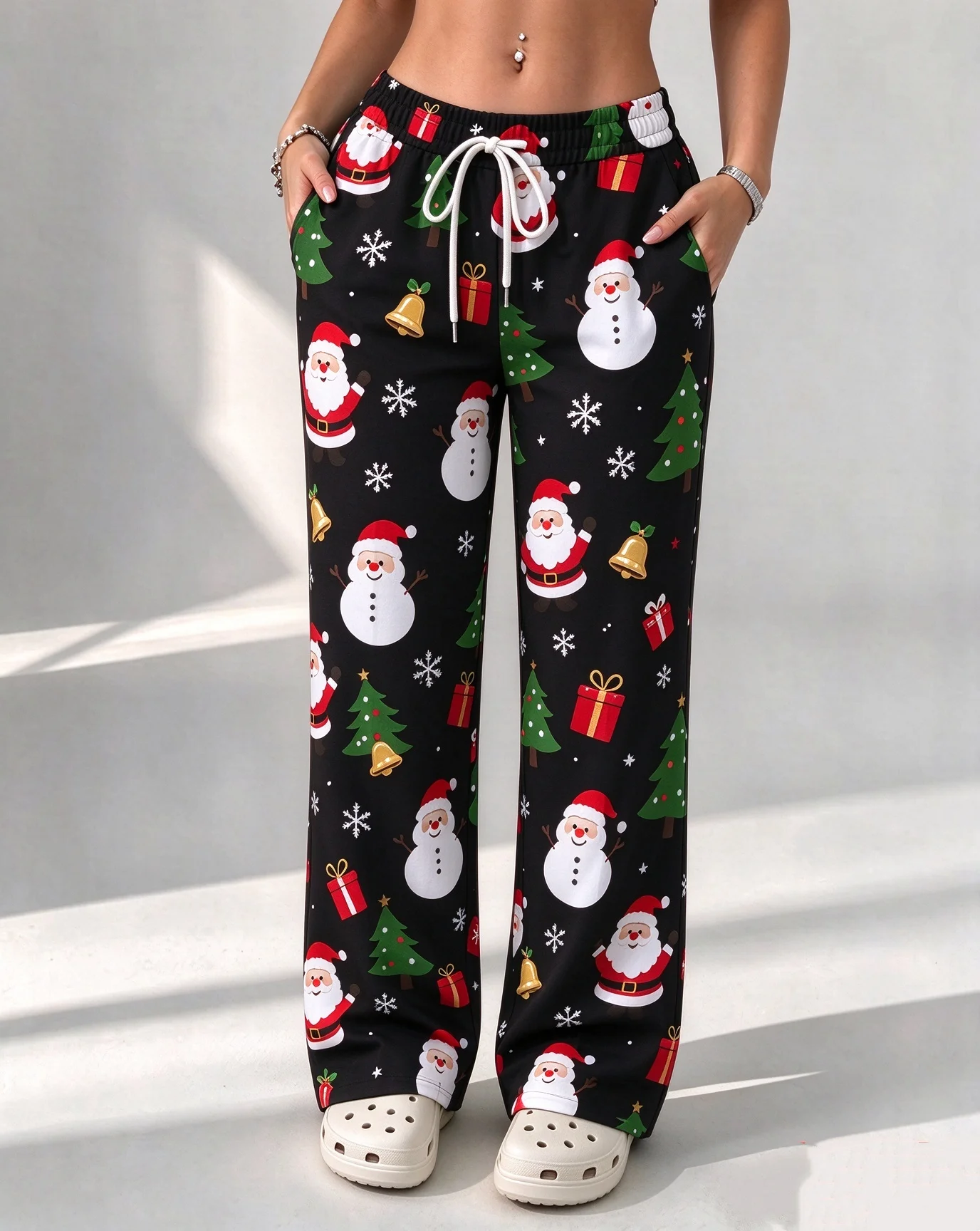 Woman's Pants Santa Claus 3D Print Cartoon Christmas Reindeer Pattern Home Pants Fashion Casual Straight-leg pants Pajama Pants
