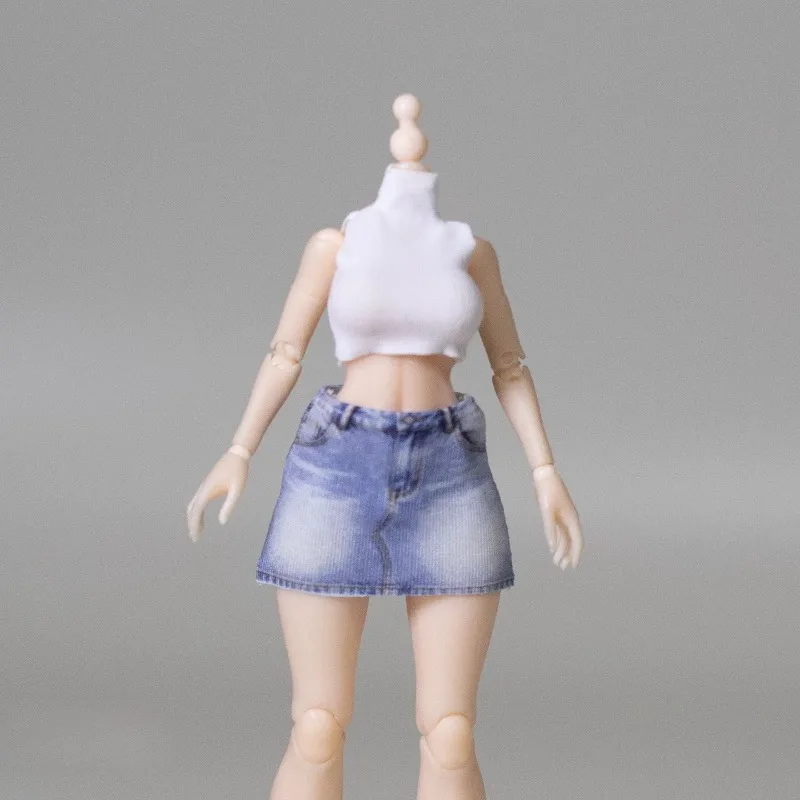JZAO 1/12 Maßstab, einfarbige, elastische, ärmellose Weste, bedruckter Rock, Kleidung für 6-Zoll-Tbl-Snail-Shell-Romankey-Actionfiguren und Puppen. – Detail 3