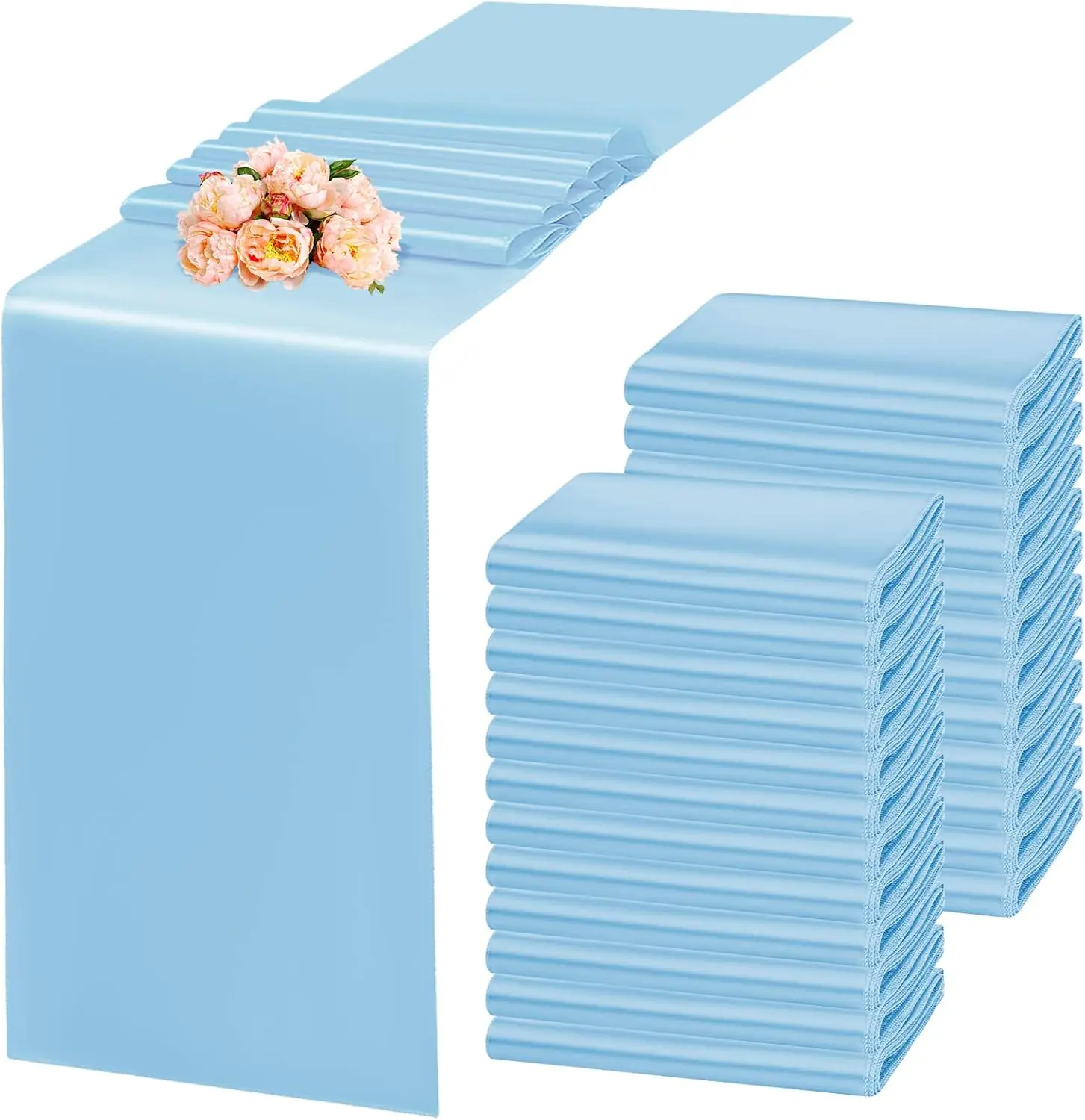 24PCS Table Runner 12 X 108 Inch Long Sky Blue Satin Silk Table Runner for Wedding Banquet Graduations Birthday Party Decoration