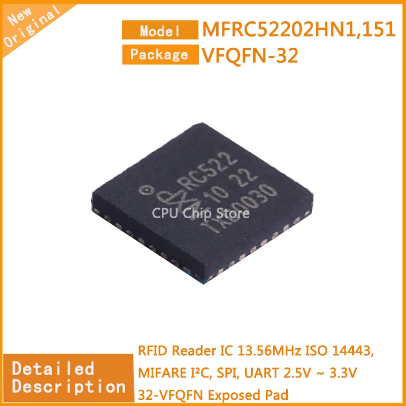 5-pcs-lote-novo-original-mfrc52202hn1151-mfrc52202hn1rfid-leitor-ic-1356mhz-iso-14443-mifare-i2c-spi-uart-25v-~-33v-32-vfqfn