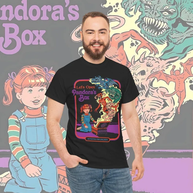 Pandoras Box Graphic Tee, Halloween T-shirt, Unisex Cotton Shirt, Vintage Style Top, Funny Demonic Tee