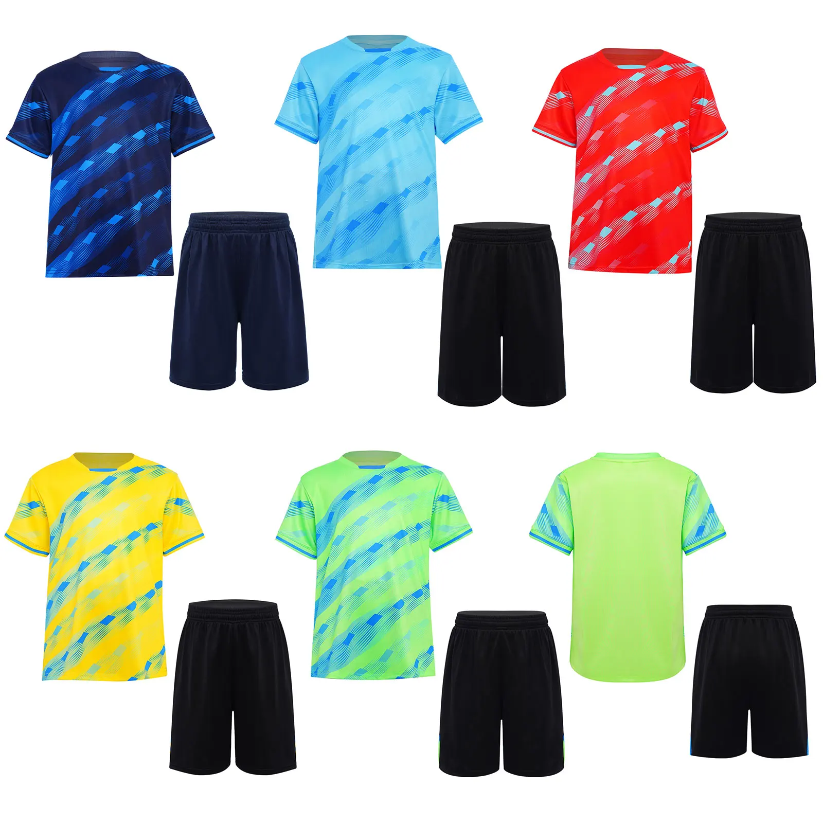 

Kids Boys Quick-Drying Sports Sets Short Sleeve Stylish Striped T-shirt with Shorts for Football Basketball Badminton Volleyball