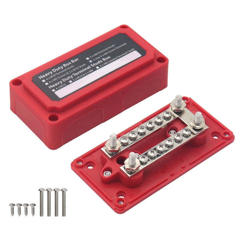 100A Bus Bar Heavy Duty Power Distribution Block Busbar Box Module With 12XM4 M6 Terminal Studs For Car RV Boat