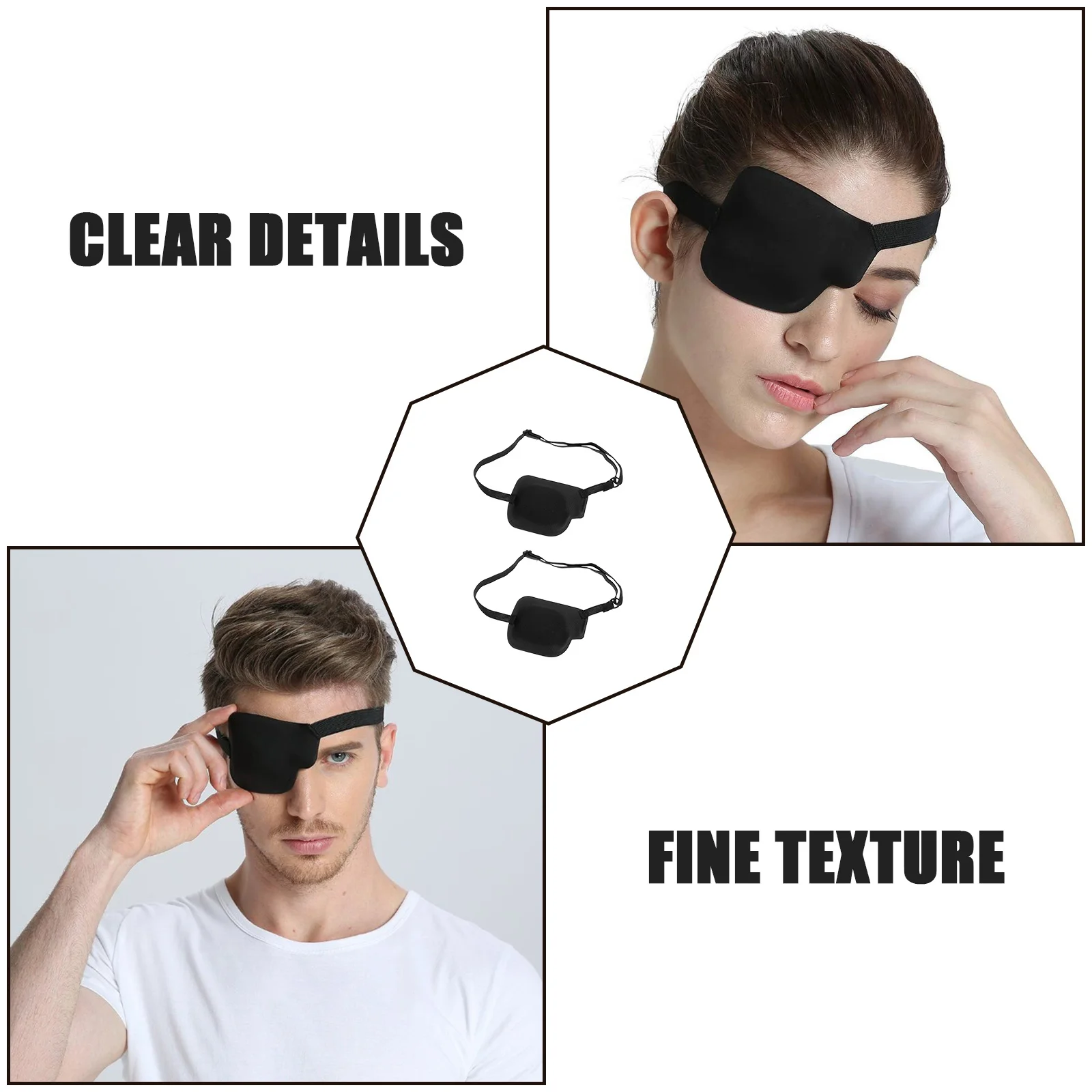 2Pcs 3D Eye Patch Elastic Adjustable Strabismus Amblyopia Correction Polyester Single Lazy Eye Masks for Adults