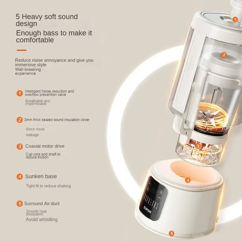 High Speed Blender with 1.5L SUPOR Intelligent Heating Noise Reduction and One-Button Cleaning for Soy Milk Juicing Cook 220V