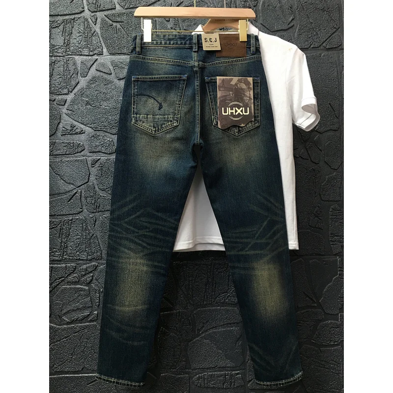 

Heavy duty washed denim jeans for men, high-end light luxury American retro casual fit, straight tube nostalgic versatile pants