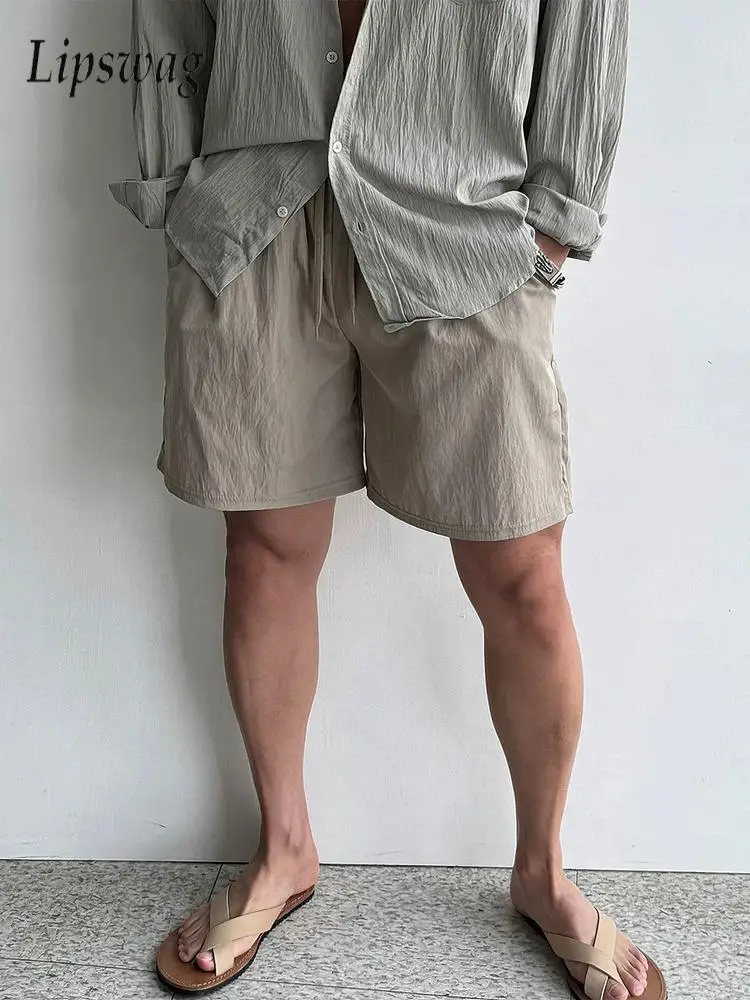 

Vacation Seaside Beach Casual Shorts For Mens Summer Vintage Solid Color Loose Linen Shorts Daily Leisure Breathable Men Bottoms