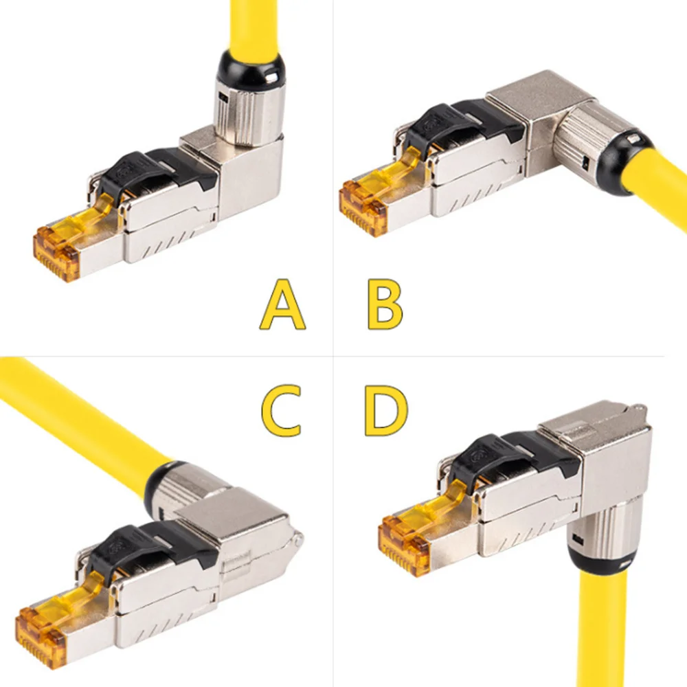 AT82-RJ45 Full Shielded Zinc-Alloy Field Plug 90 Degree Angled CAT8 STP Field Termination Connector Toolless Type
