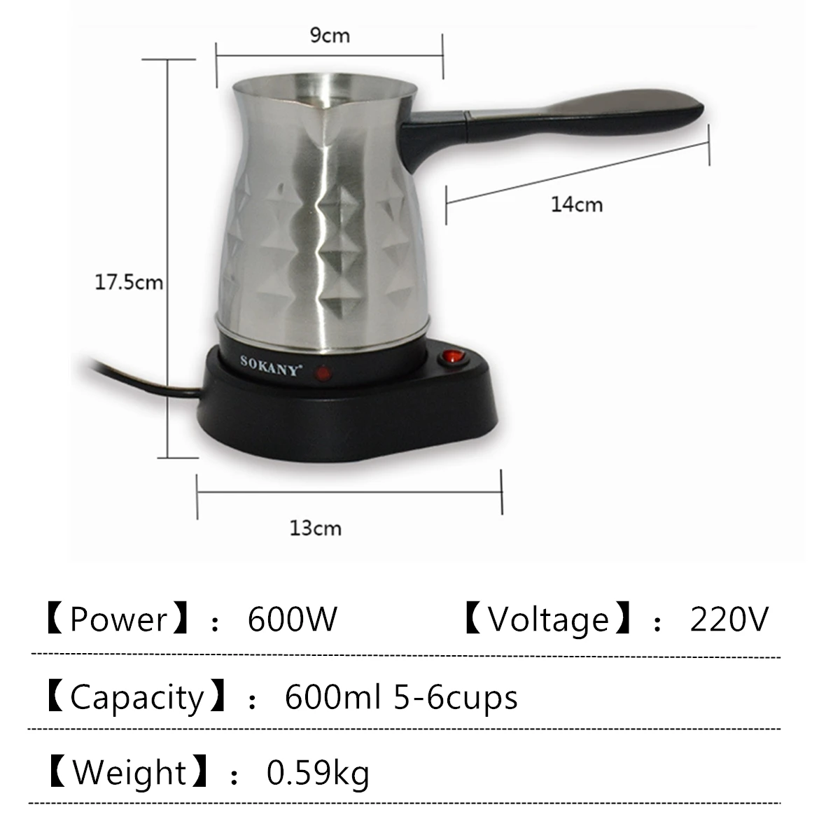 600W Turkey Coffee Pot Electric Coffee Maker Italian Mocha Pot Greek Turkish Coffee Machine Easy Portable for Household Office